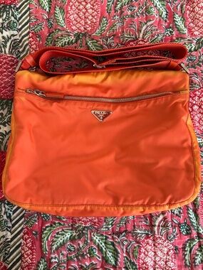 Prada Vibrant Orange Nylon Crossbody with Silver-Tone Logo